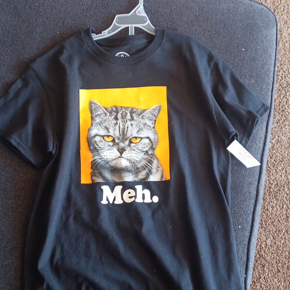 Meh Cat Graphic T-Shirt - Black